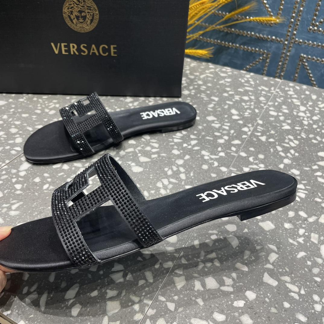 Versace Greca Maze Crystal Flat Sandals - PerfectKickZ