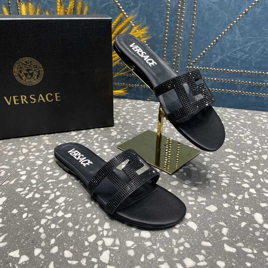 Versace Greca Maze Crystal Flat Sandals - PerfectKickZ