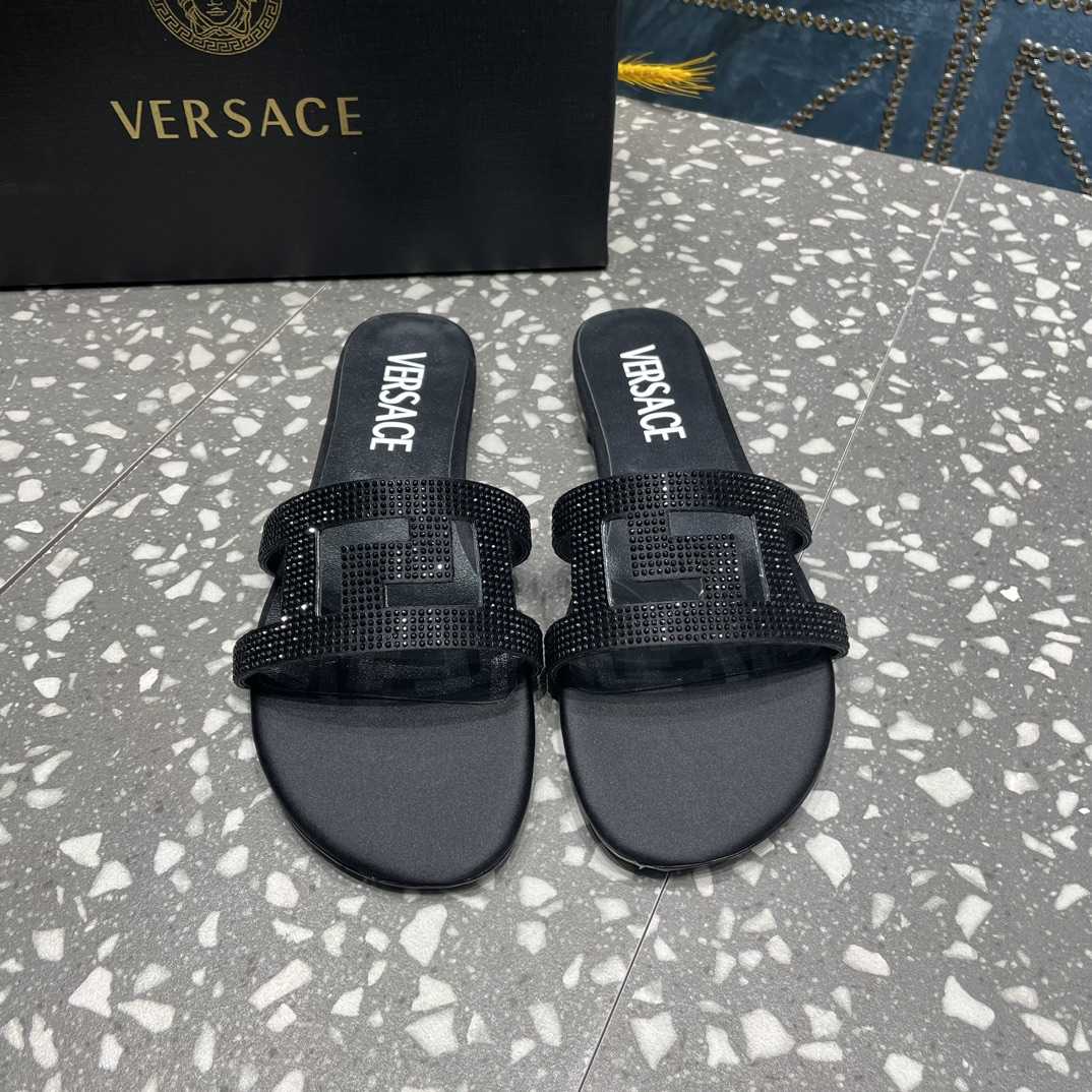 Versace Greca Maze Crystal Flat Sandals - PerfectKickZ