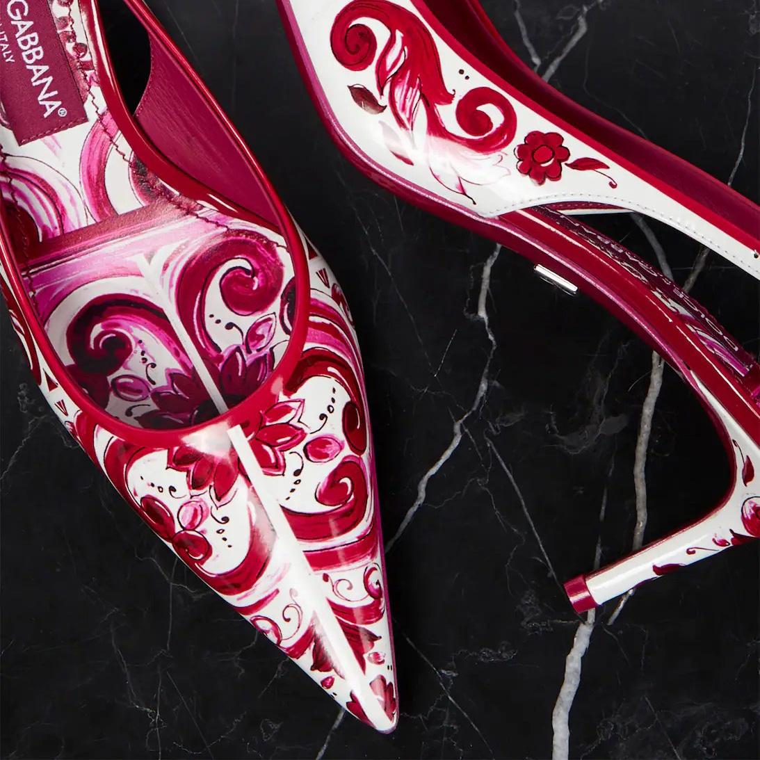 Dolce & Gabbana Printed Polished Calfskin Slingbacks - PerfectKickZ