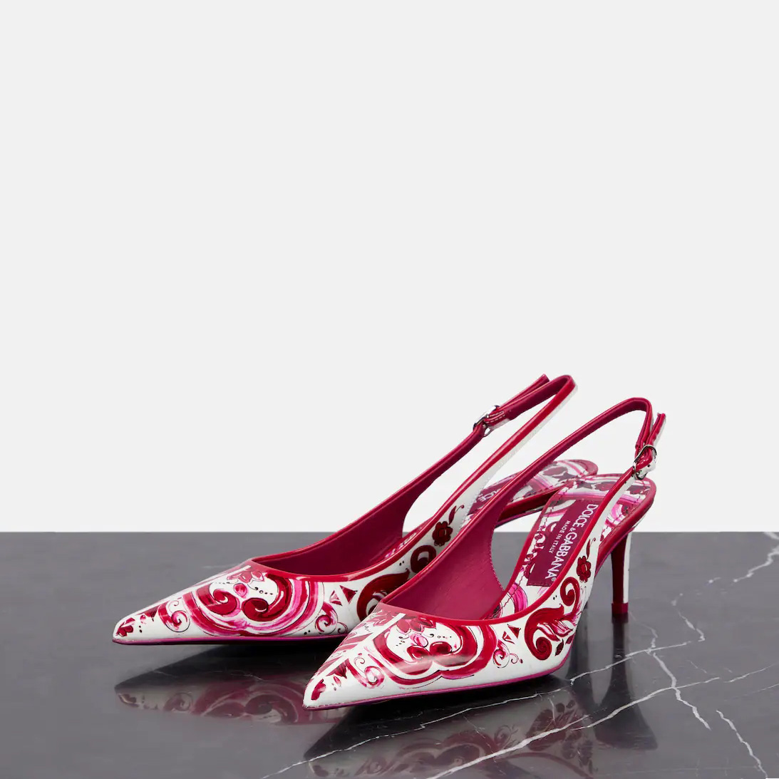 Dolce & Gabbana Printed Polished Calfskin Slingbacks - PerfectKickZ