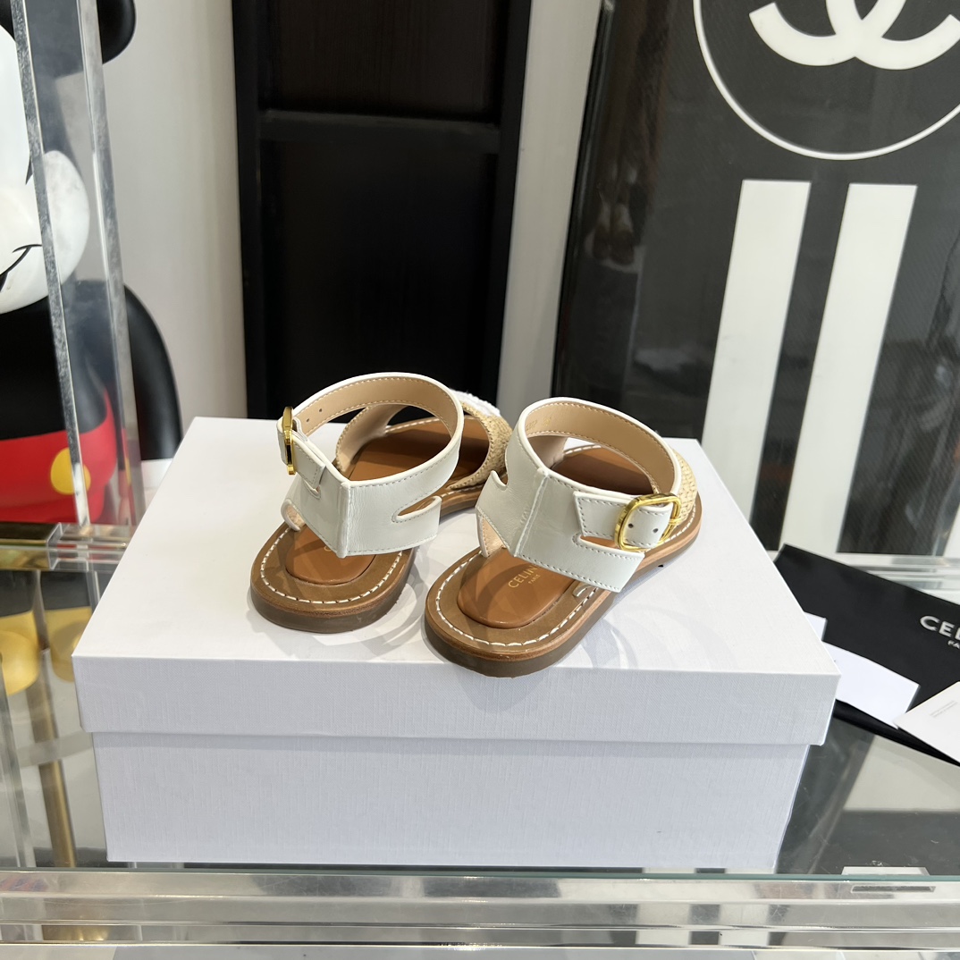Celine Lympia Flat Strap Sandal In Raffia & Calfskin - PerfectKickZ