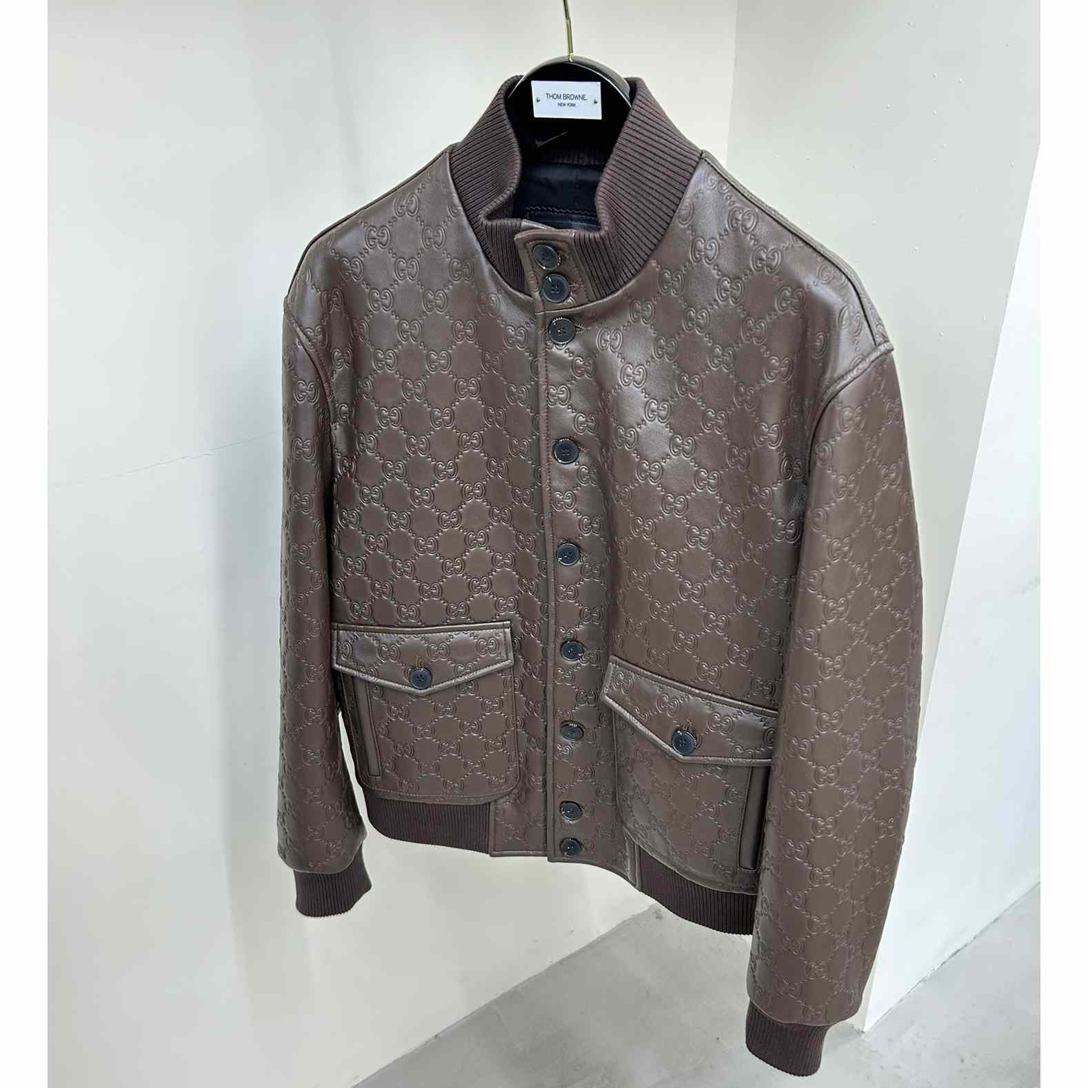 Gucci GG Leather Bomber Jacket - PerfectKickZ