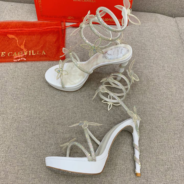 Rene Caovilla Margot Crystal White Platform Sandal 120 - PerfectKickZ