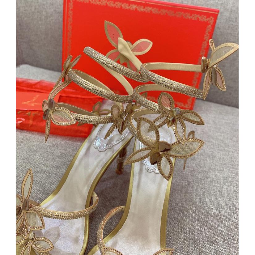 Rene Caovilla Margot Crystal Gold Butterfly Sandal   95 - PerfectKickZ