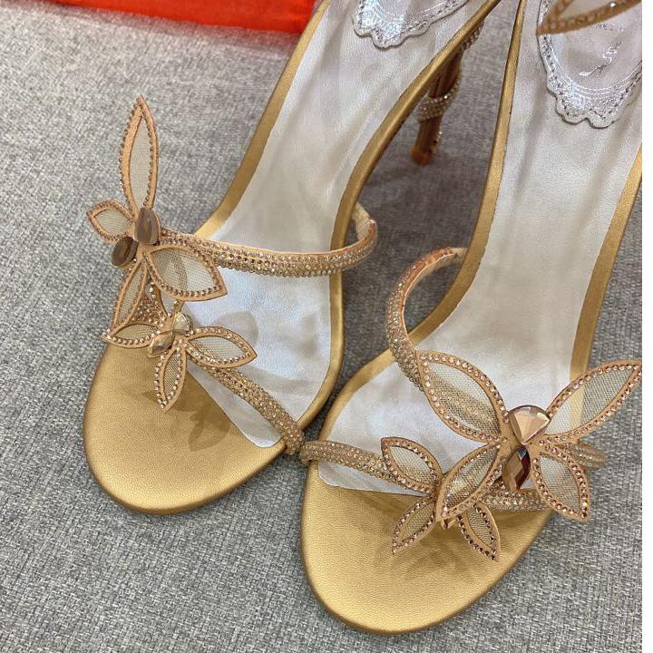 Rene Caovilla Margot Crystal Gold Butterfly Sandal   95 - PerfectKickZ
