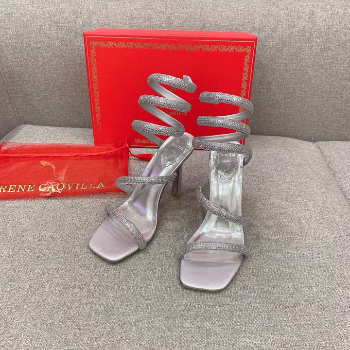 Rene Caovilla Cleo Silver Sandal 105 Crystal - PerfectKickZ
