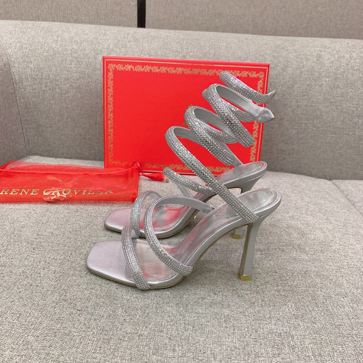 Rene Caovilla Cleo Silver Sandal 105 Crystal - PerfectKickZ