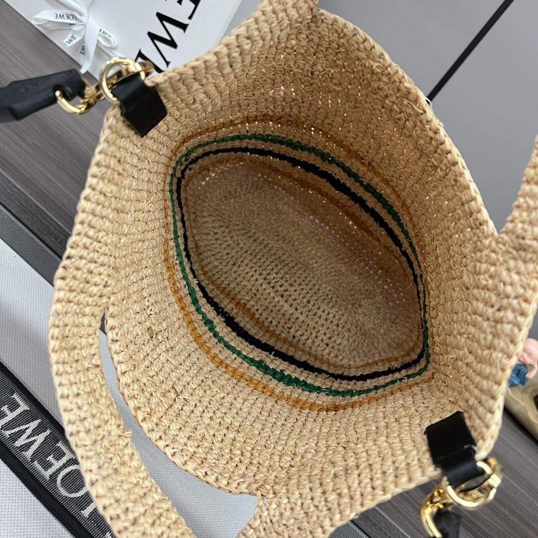 Loewe Mini Slit Bag In Striped Raffia And Calfskin - PerfectKickZ