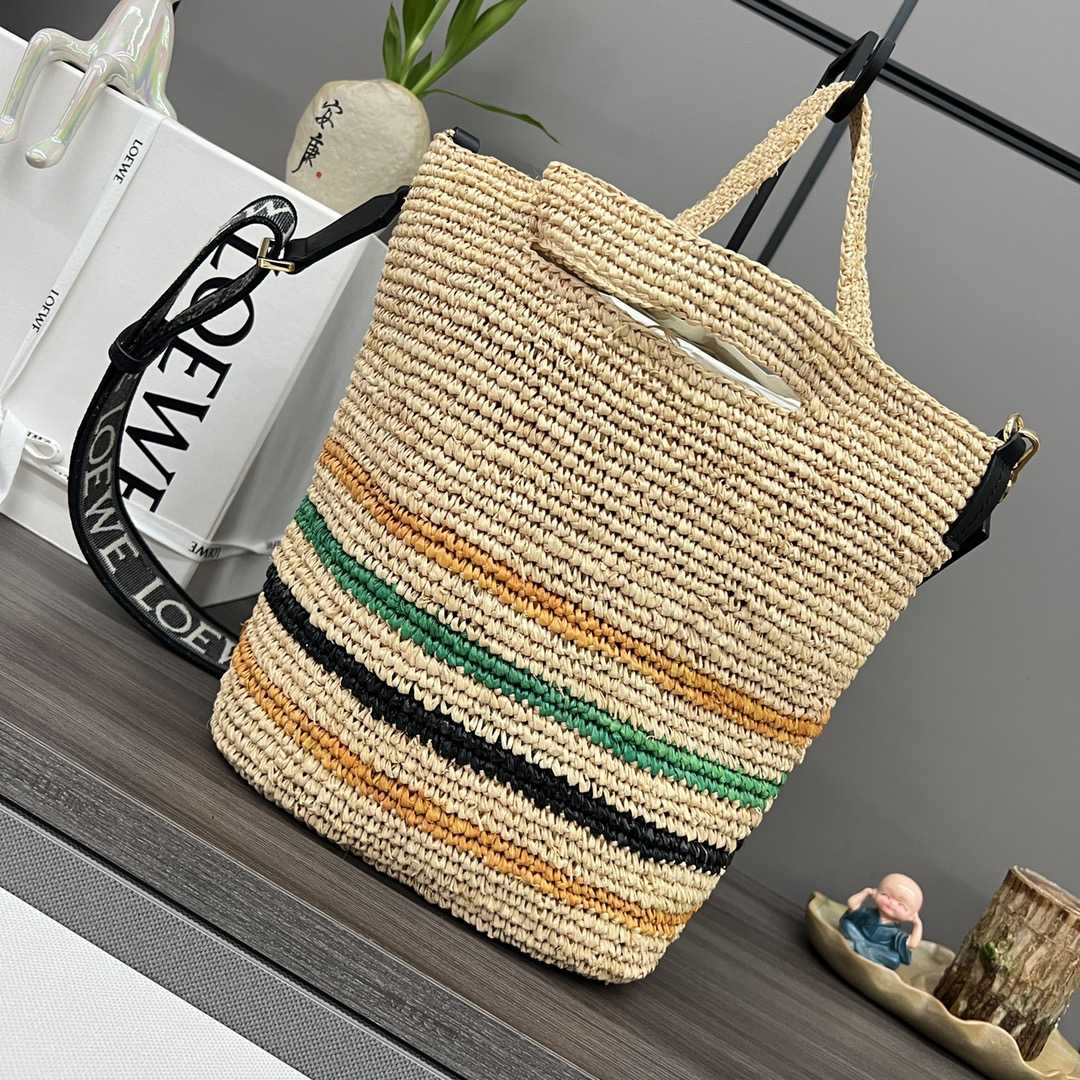 Loewe Mini Slit Bag In Striped Raffia And Calfskin - PerfectKickZ