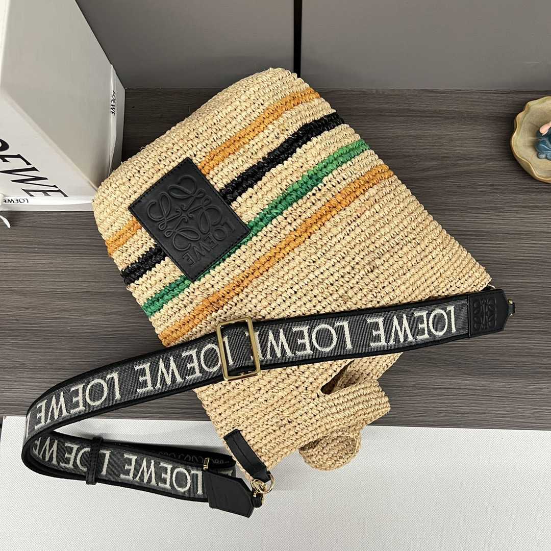 Loewe Mini Slit Bag In Striped Raffia And Calfskin - PerfectKickZ