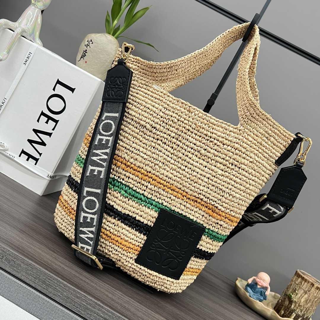 Loewe Mini Slit Bag In Striped Raffia And Calfskin - PerfectKickZ