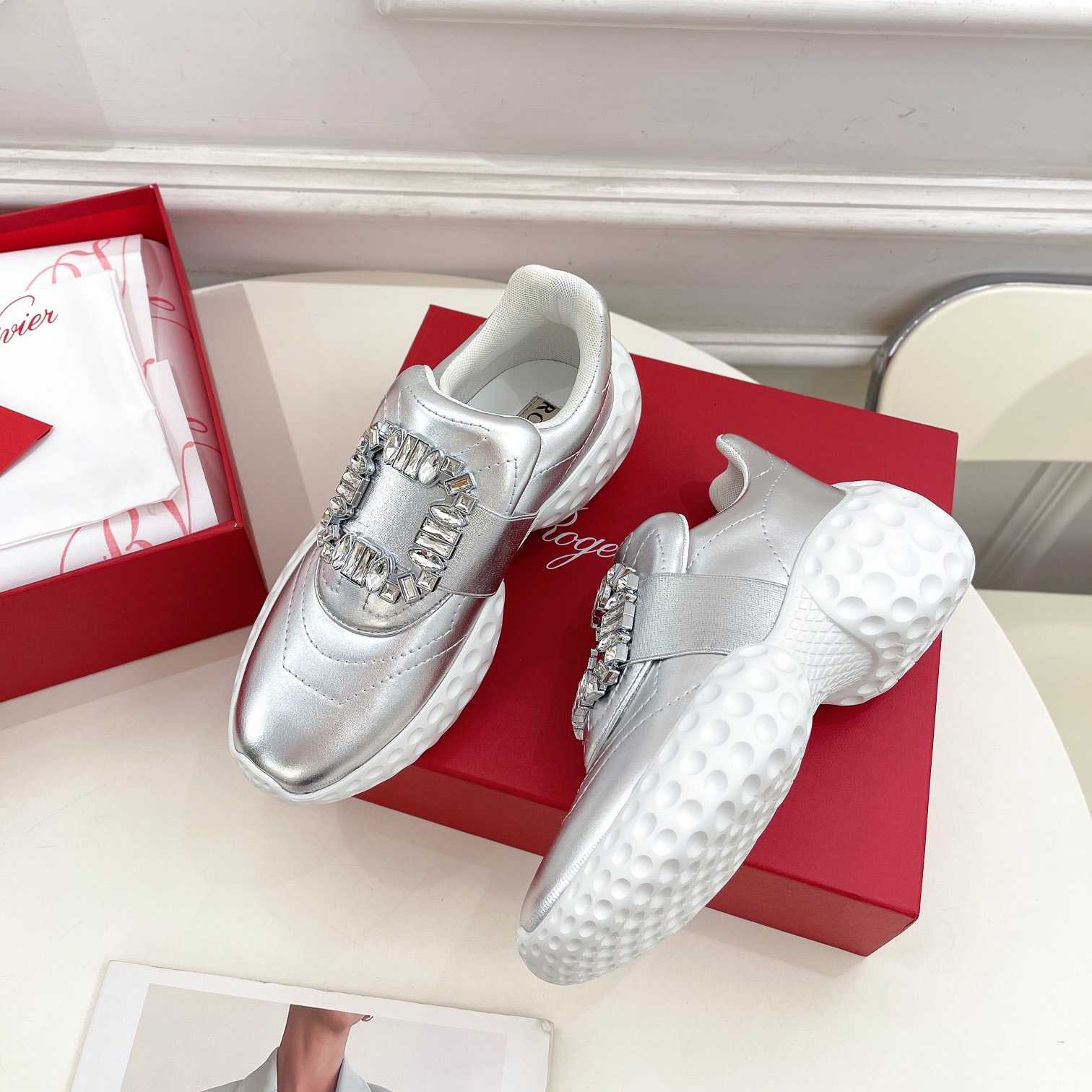 Roger Vivier Viv' Run Light Strass Buckle Sneakers In Fabrics - PerfectKickZ