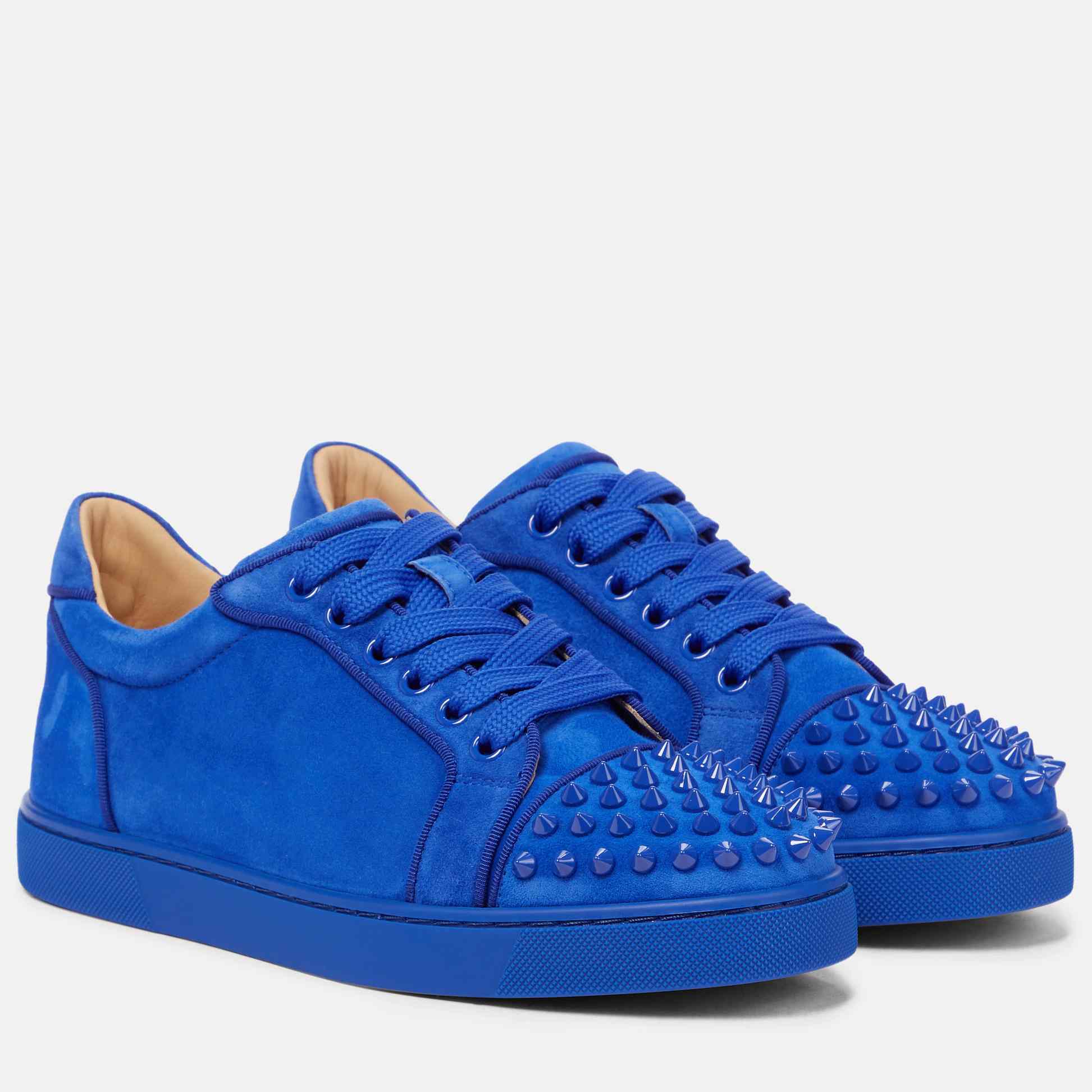 Christian Louboutin Blue Vieira Spikes Suede Sneakers - PerfectKickZ