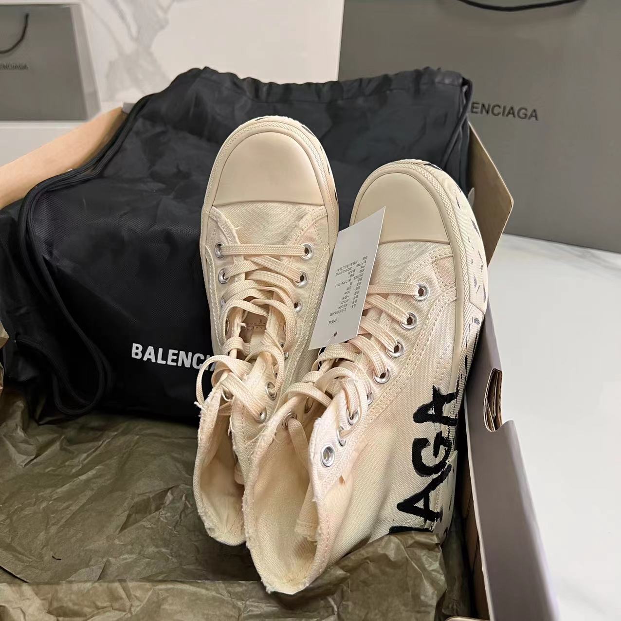 Balenciaga Paris High Top Graffiti Sneaker In White  - PerfectKickZ