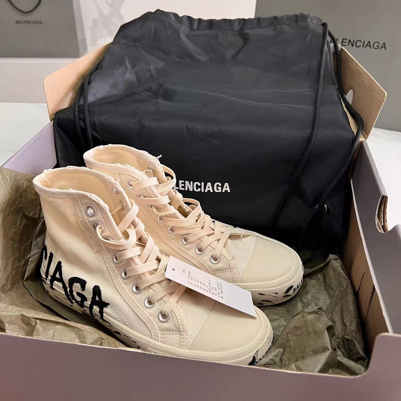Balenciaga Paris High Top Graffiti Sneaker In White  - PerfectKickZ