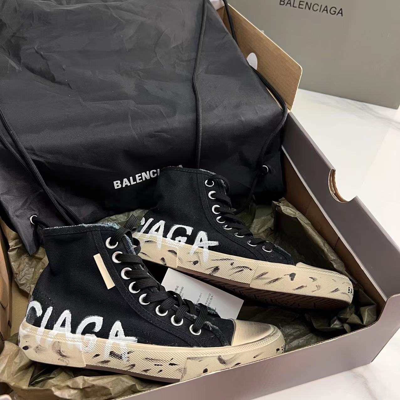 Balenciaga Paris High Top Graffiti Sneaker In Black - PerfectKickZ