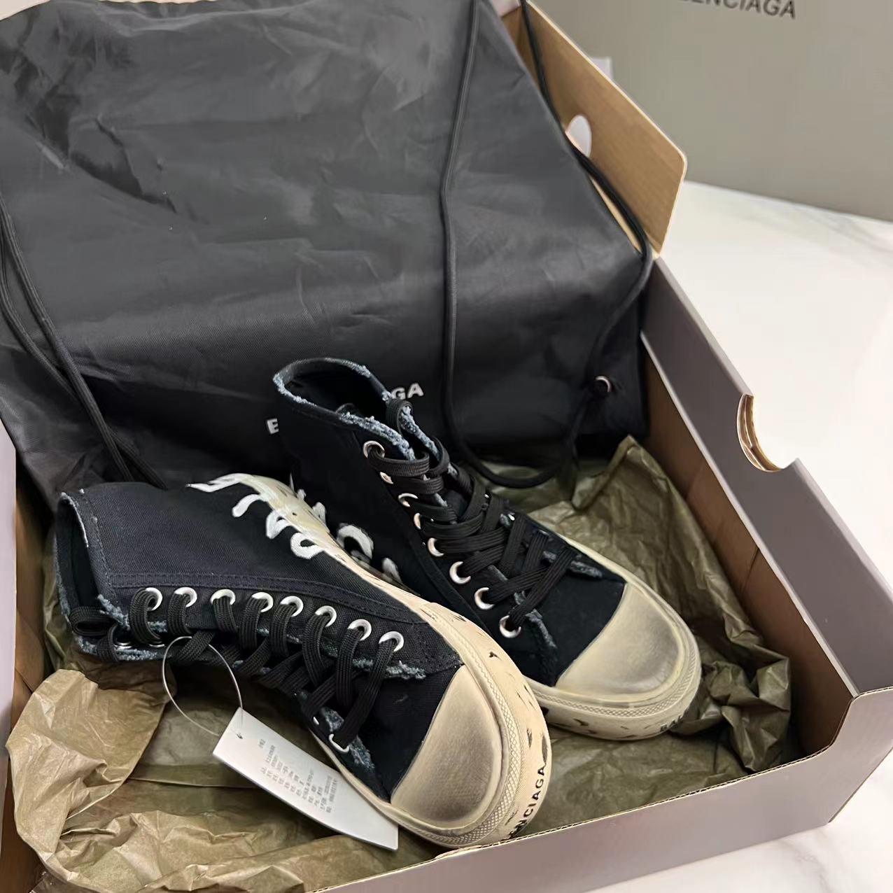 Balenciaga Paris High Top Graffiti Sneaker In Black - PerfectKickZ