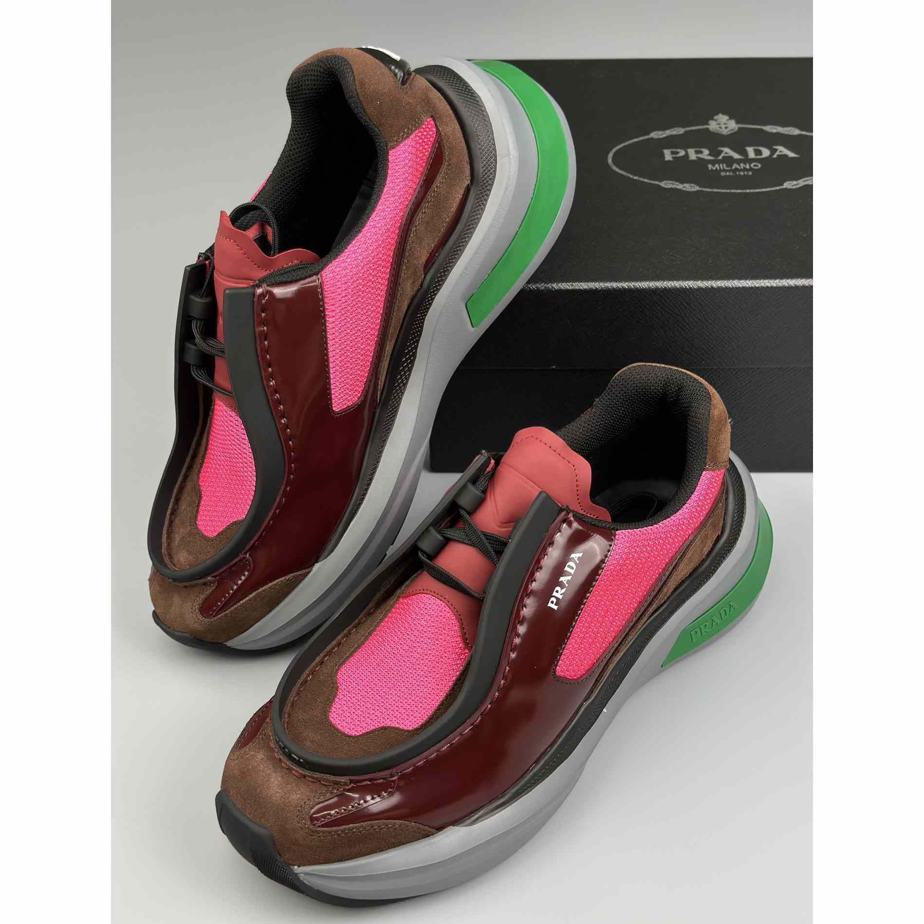 Prada Systeme Brushed Leather Sneakers With Bike Fabric And Suede  - PerfectKickZ