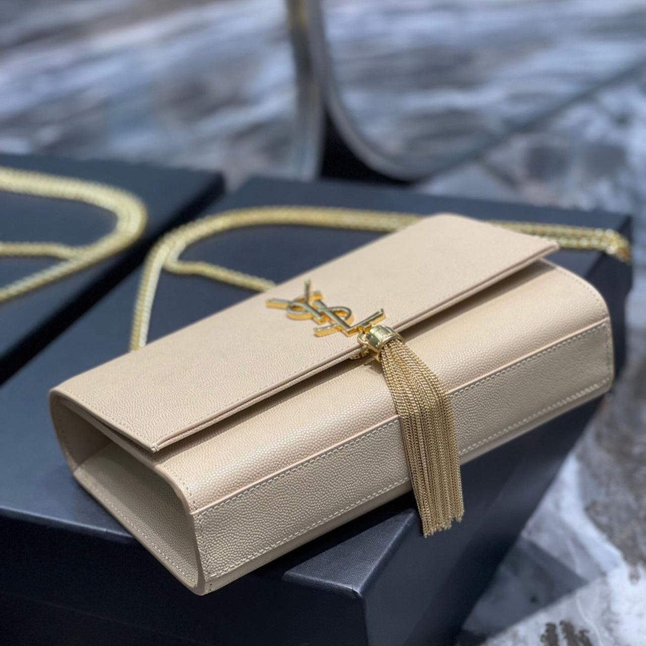 Saint Laurent Kate Chain Wallet WIth Tassel In Grain De Poudre Embossed Leather - 