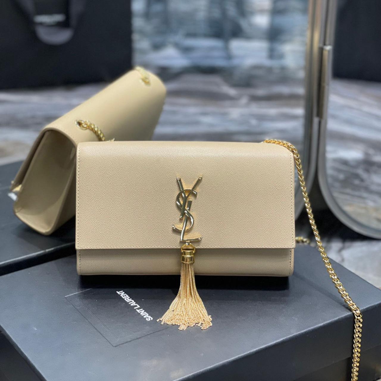 Saint Laurent Kate Chain Wallet WIth Tassel In Grain De Poudre Embossed Leather - PerfectKickZ