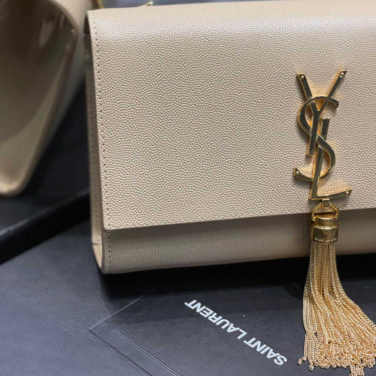 Saint Laurent Kate Chain Wallet WIth Tassel In Grain De Poudre Embossed Leather - 