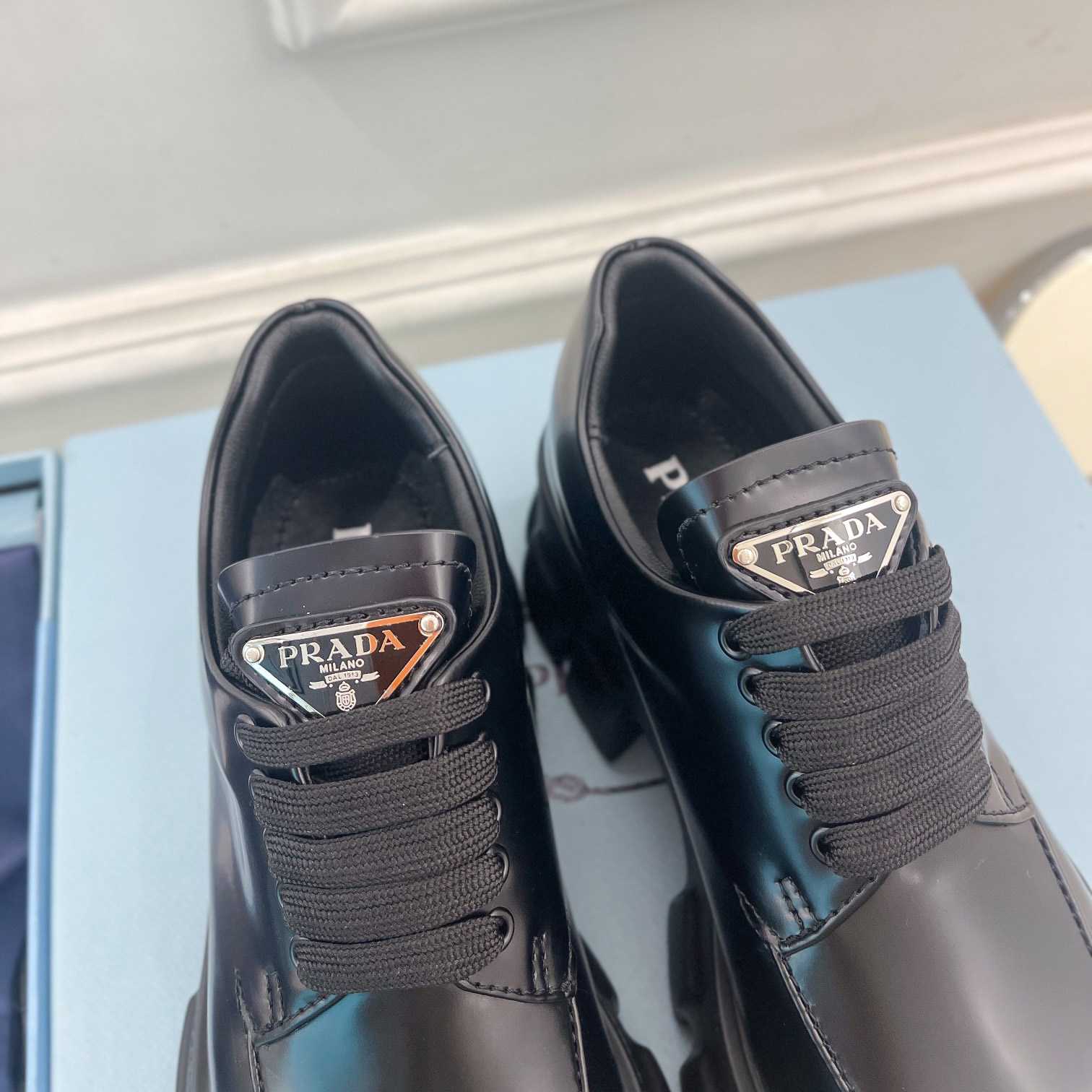 Prada Monolith Brushed Leather Lace-up Shoes - PerfectKickZ
