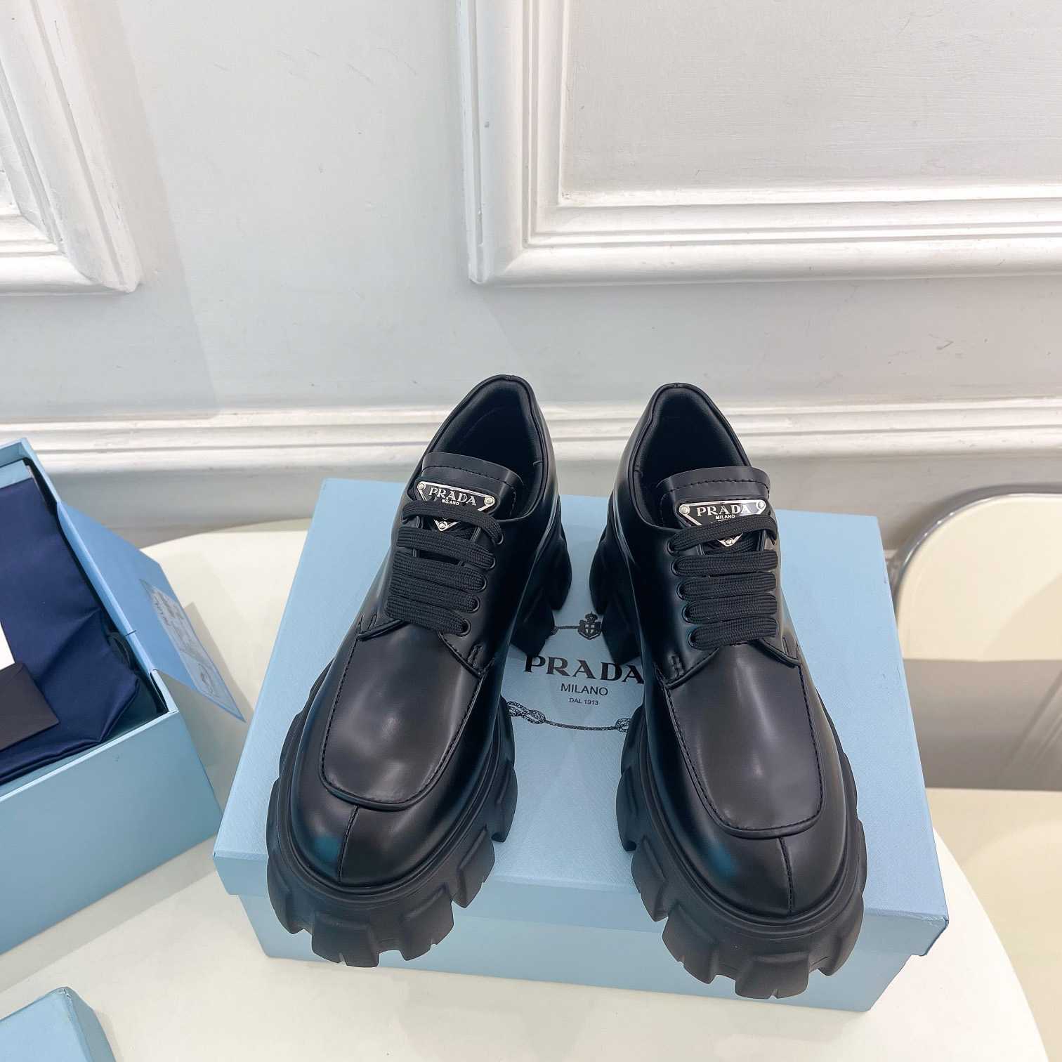 Prada Monolith Brushed Leather Lace-up Shoes - 