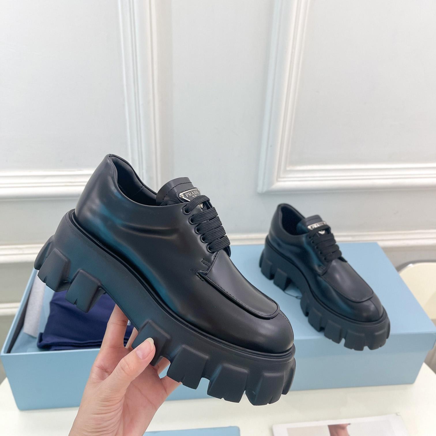Prada Monolith Brushed Leather Lace-up Shoes - 