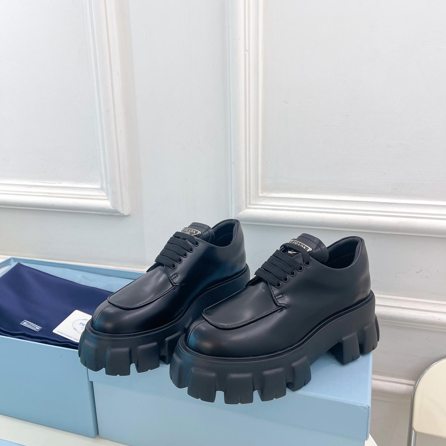 Prada Monolith Brushed Leather Lace-up Shoes - PerfectKickZ
