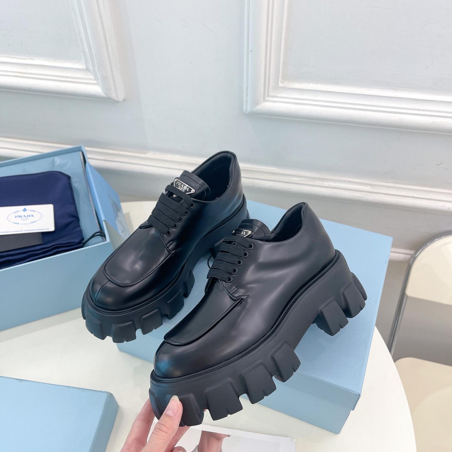Prada Monolith Brushed Leather Lace-up Shoes - 