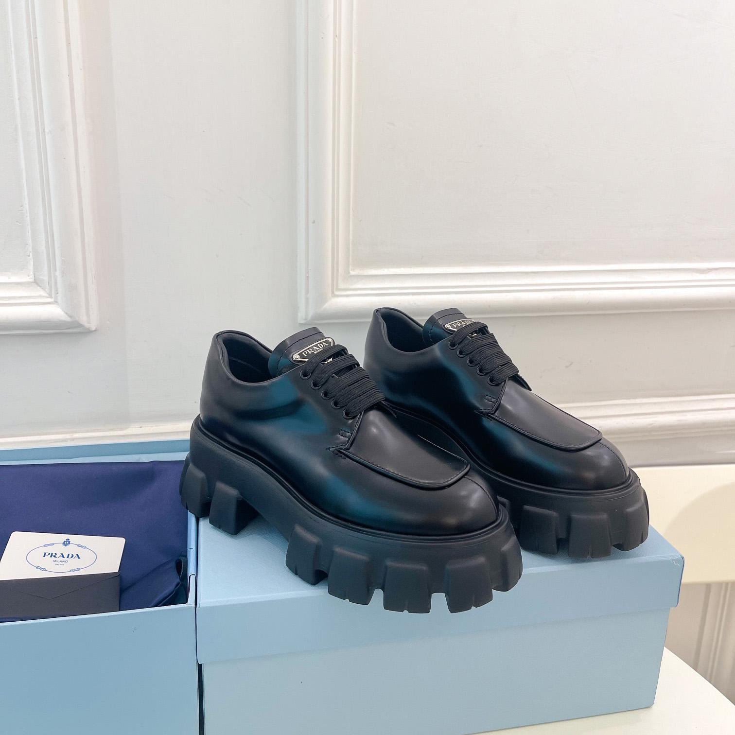 Prada Monolith Brushed Leather Lace-up Shoes - 