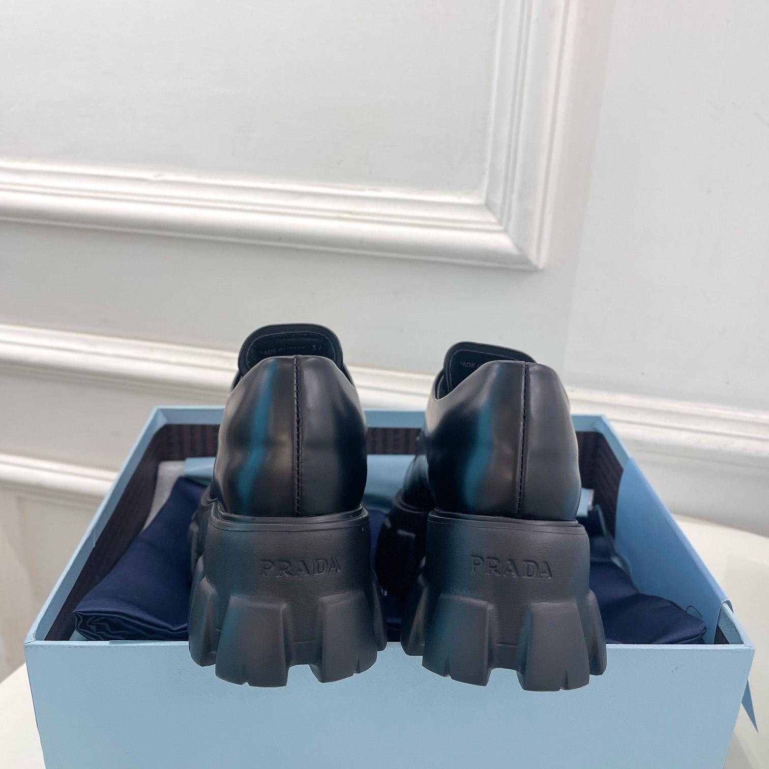 Prada Monolith Brushed Leather Lace-up Shoes - 