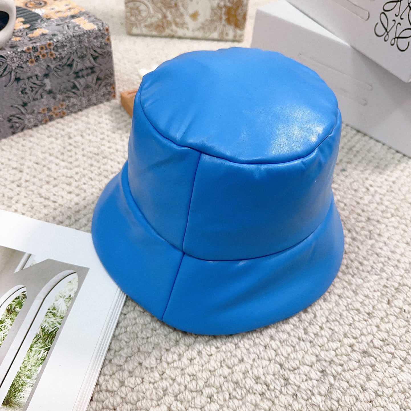 Prada Enamelled-logo Leather Bucket Hat - PerfectKickZ