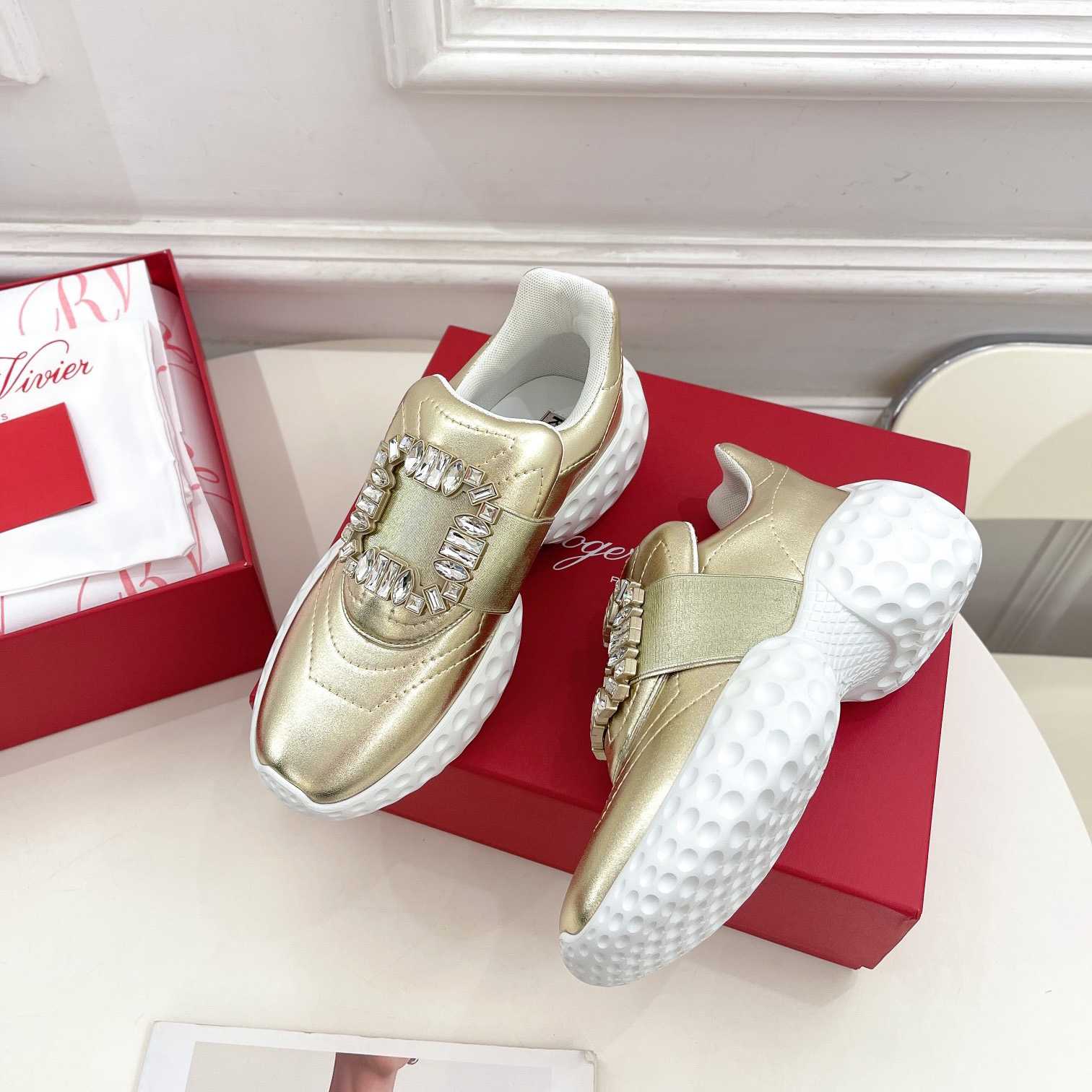 Roger Vivier Viv' Run Light Strass Buckle Sneakers In Fabrics - PerfectKickZ