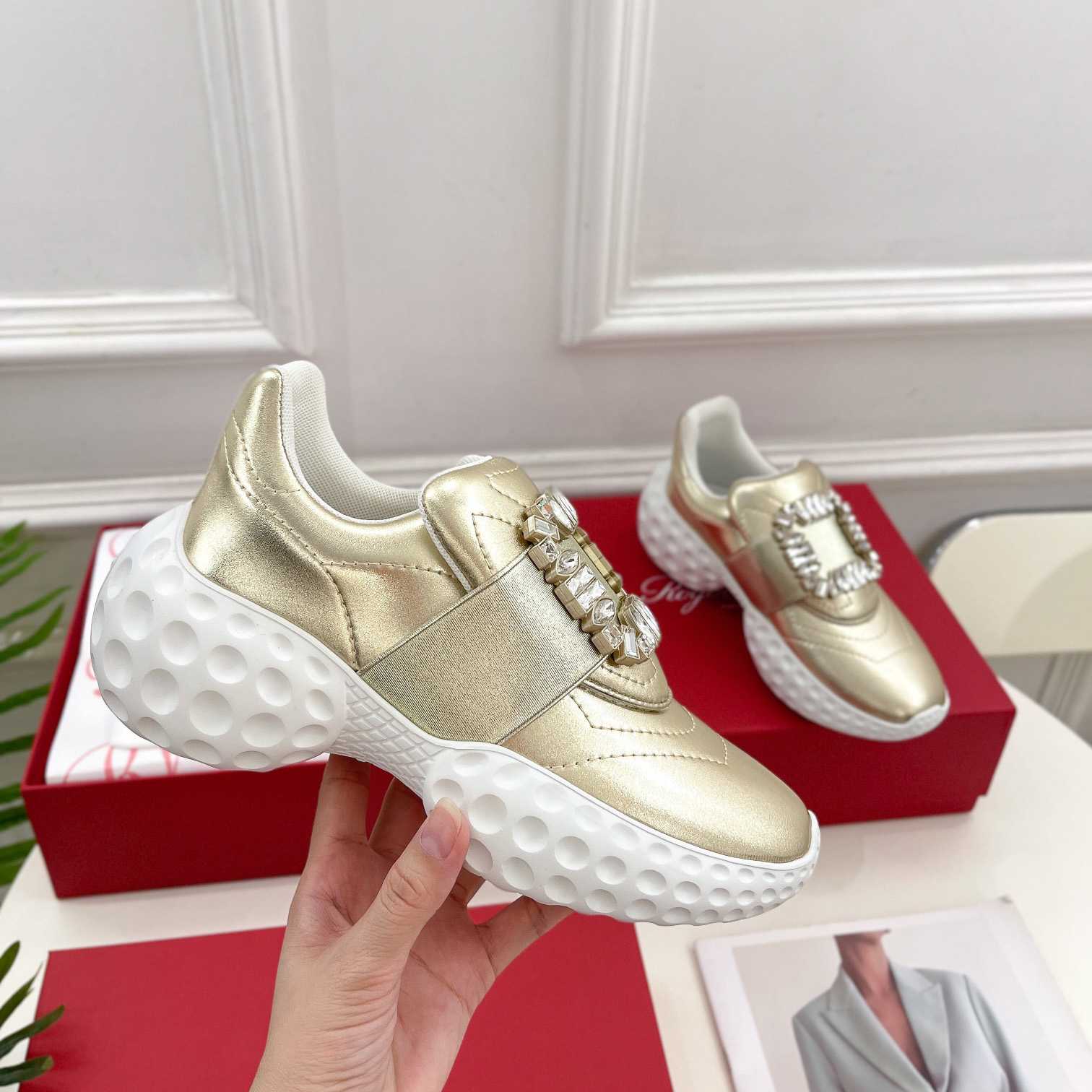 Roger Vivier Viv' Run Light Strass Buckle Sneakers In Fabrics - PerfectKickZ
