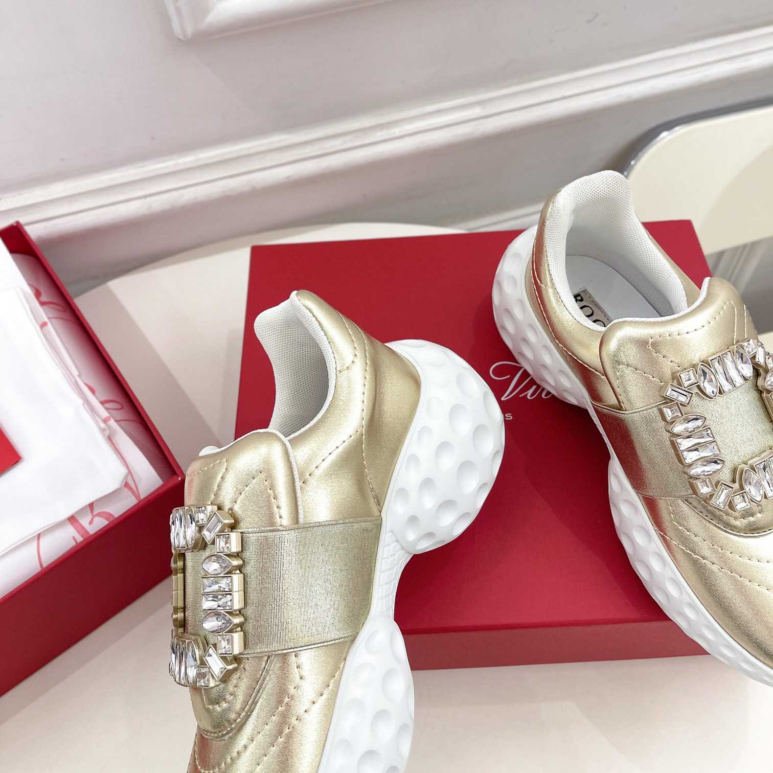 Roger Vivier Viv' Run Light Strass Buckle Sneakers In Fabrics - PerfectKickZ