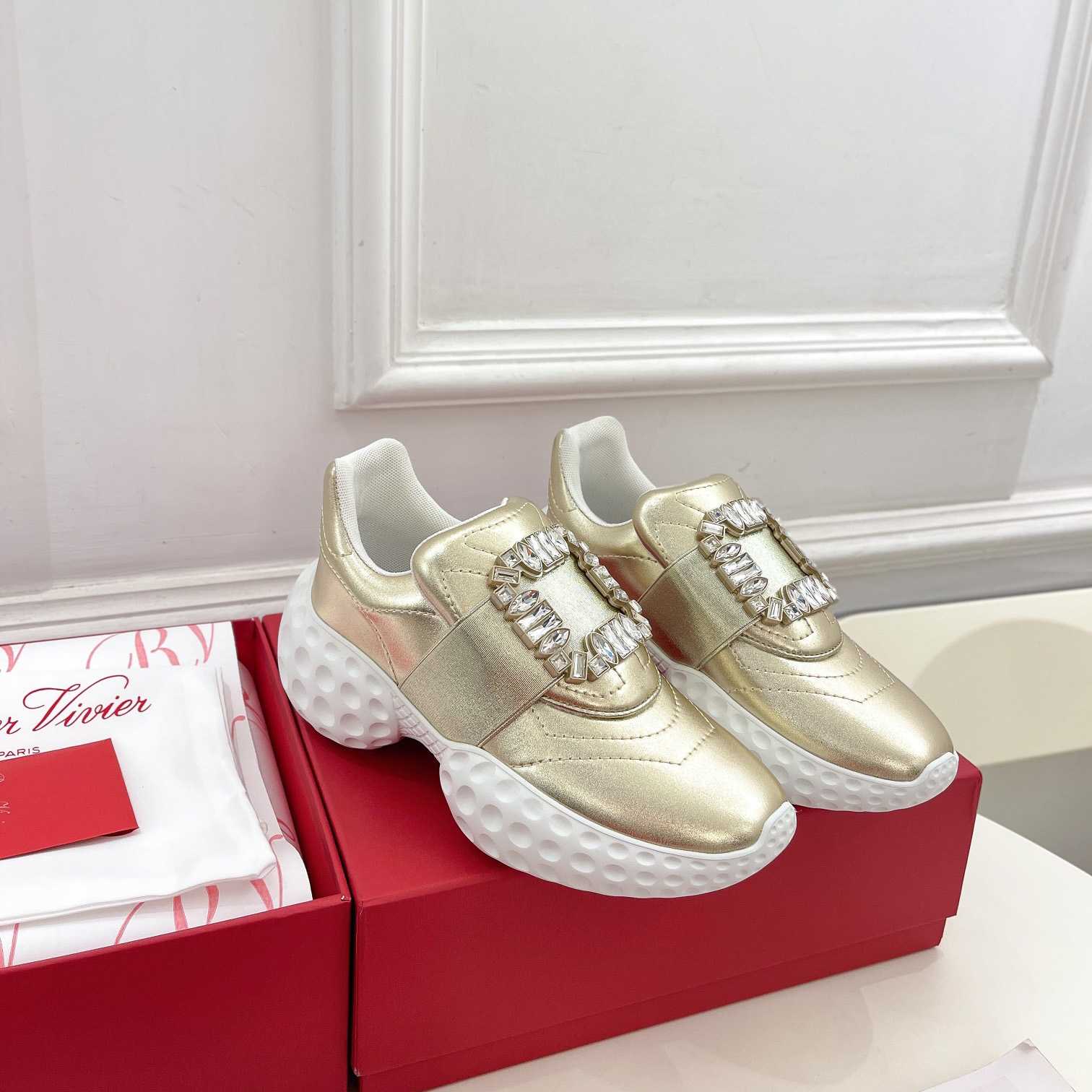 Roger Vivier Viv' Run Light Strass Buckle Sneakers In Fabrics - PerfectKickZ