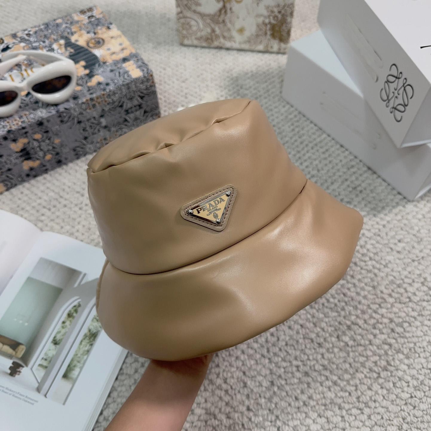 Prada Enamelled-logo Leather Bucket Hat - PerfectKickZ