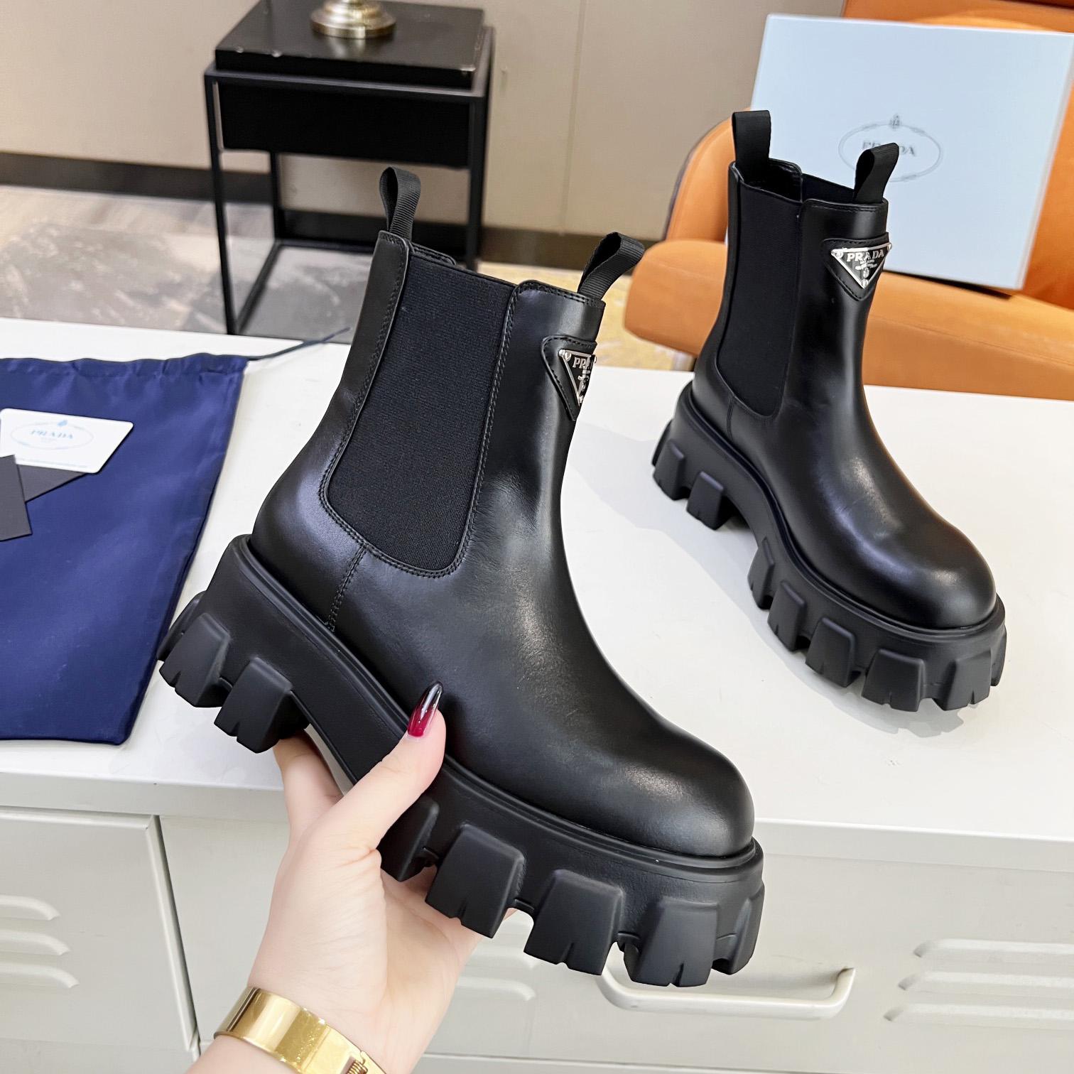 Prada Monolith Brushed Leather Booties - PerfectKickZ