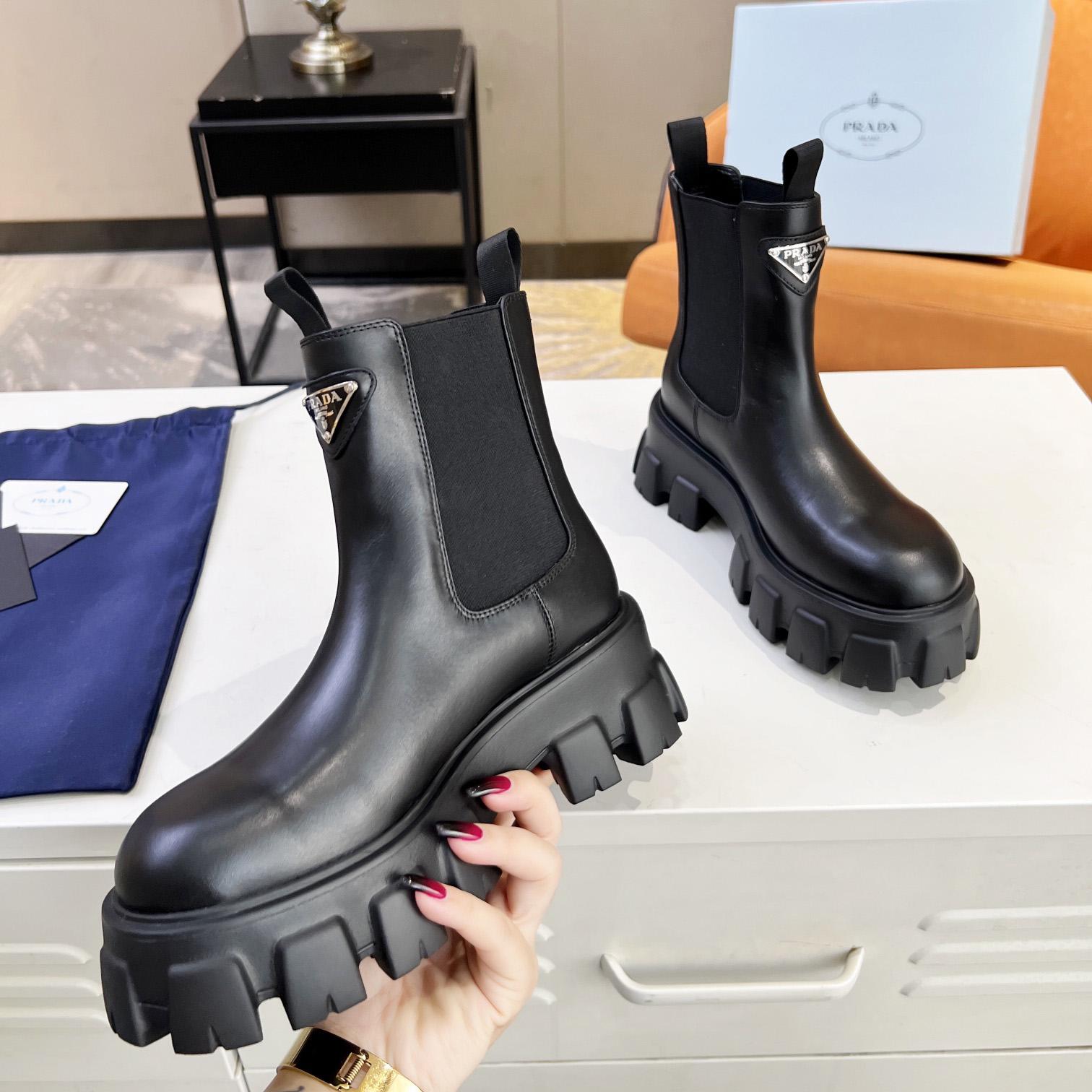 Prada Monolith Brushed Leather Booties - 