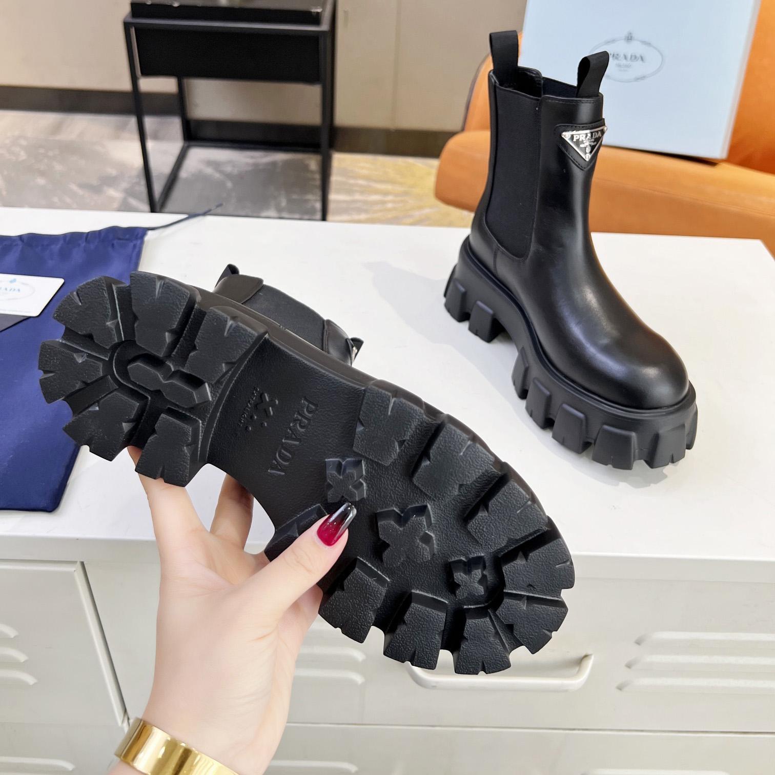 Prada Monolith Brushed Leather Booties - 
