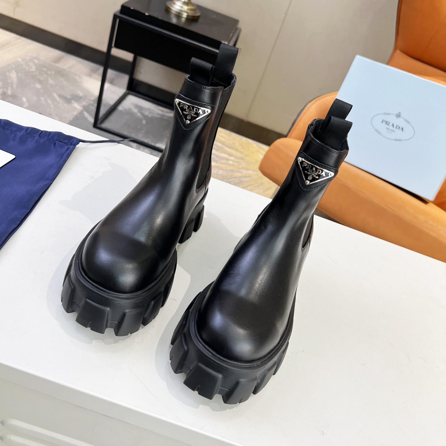 Prada Monolith Brushed Leather Booties - 