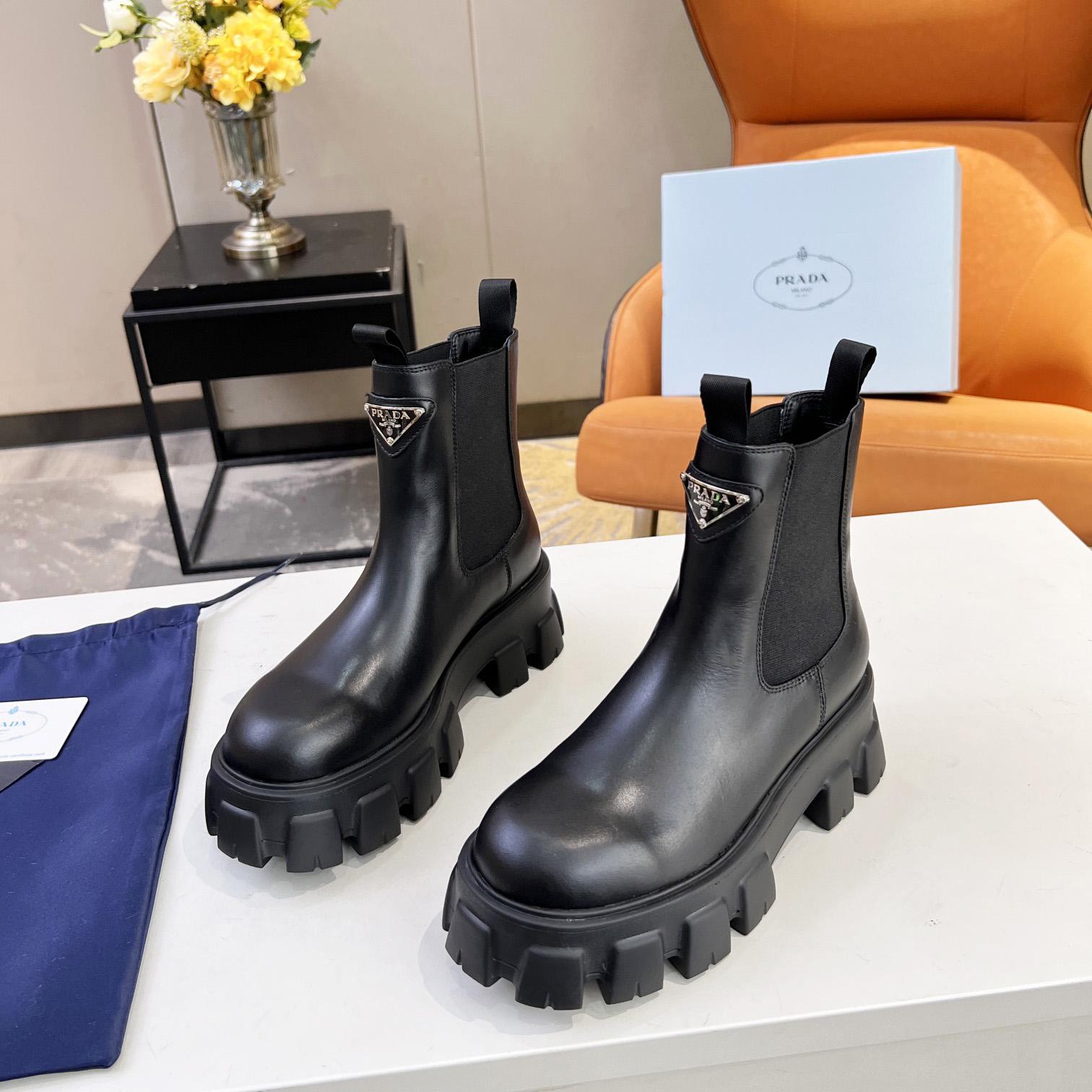 Prada Monolith Brushed Leather Booties - 