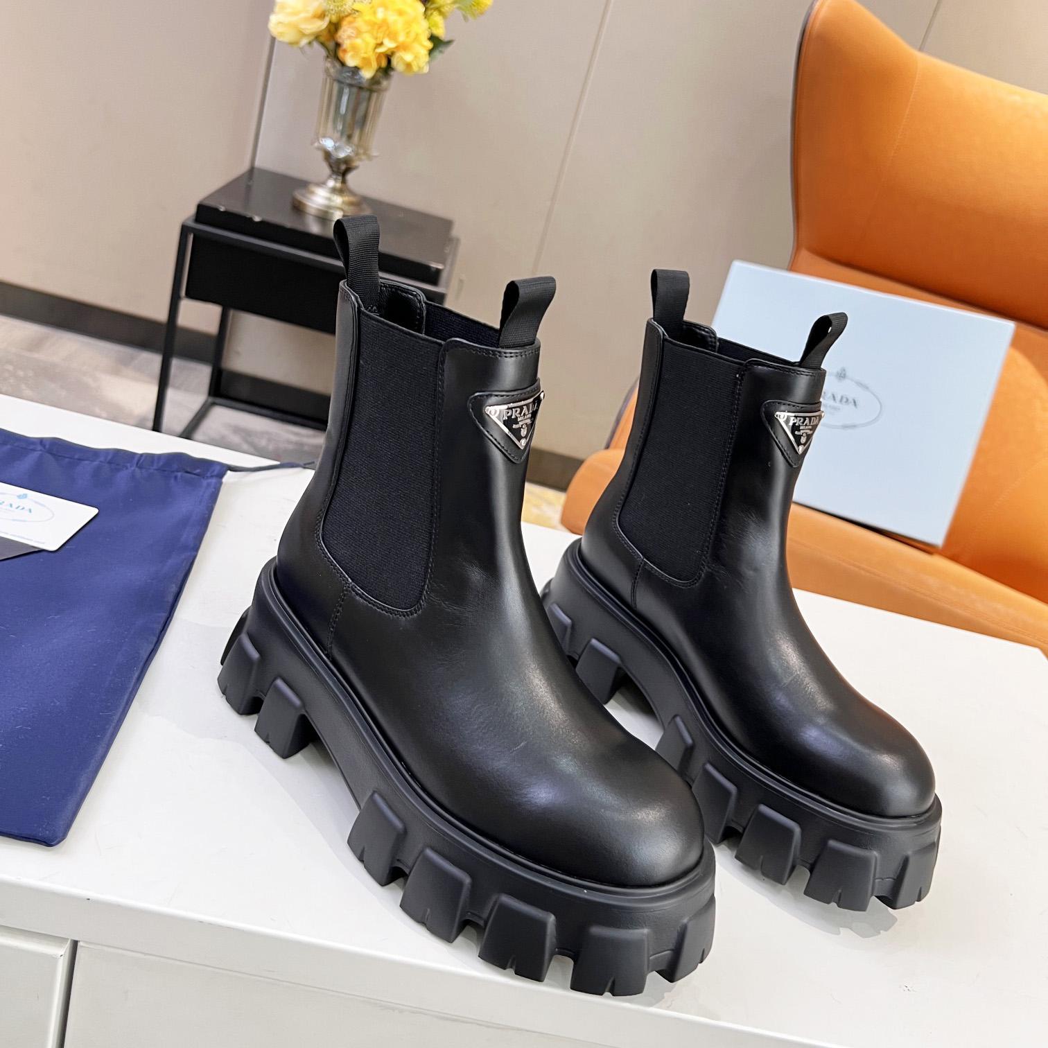 Prada Monolith Brushed Leather Booties - PerfectKickZ