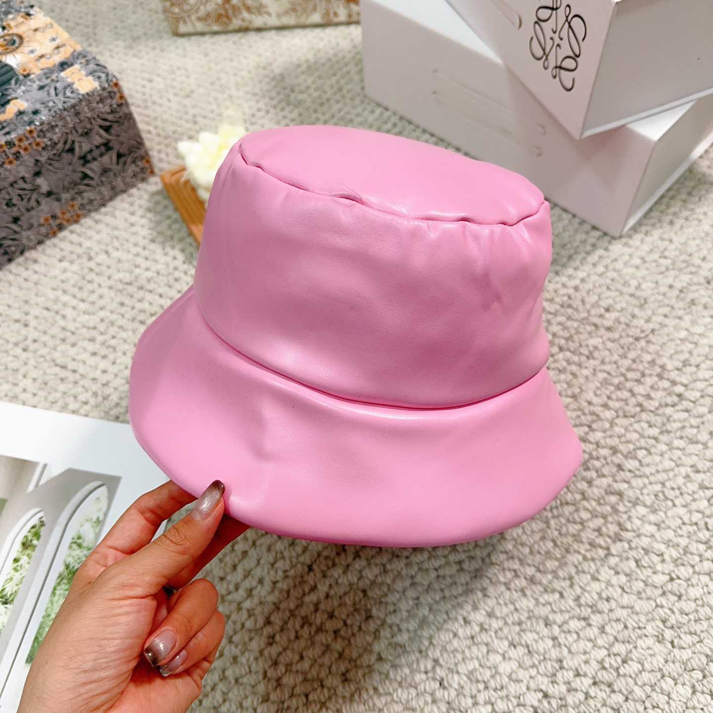 Prada Enamelled-logo Leather Bucket Hat - PerfectKickZ