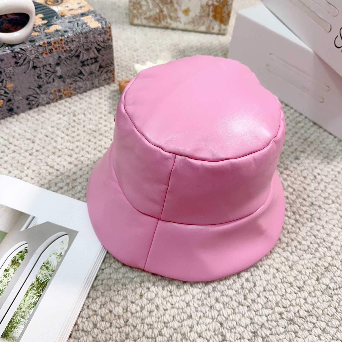 Prada Enamelled-logo Leather Bucket Hat - PerfectKickZ