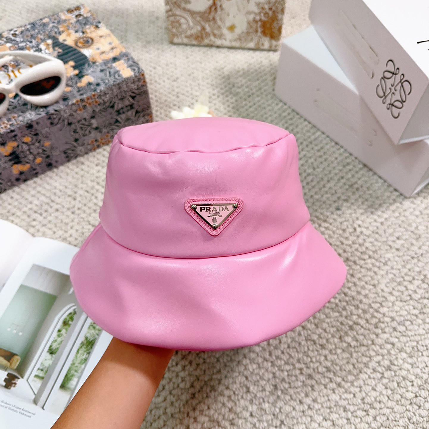 Prada Enamelled-logo Leather Bucket Hat - PerfectKickZ