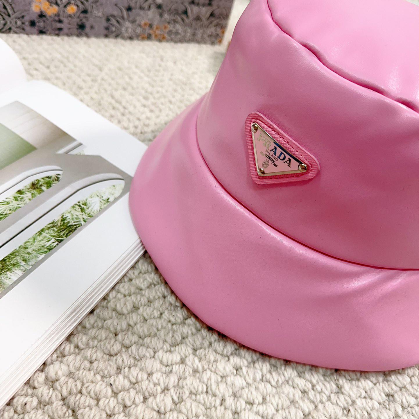 Prada Enamelled-logo Leather Bucket Hat - PerfectKickZ