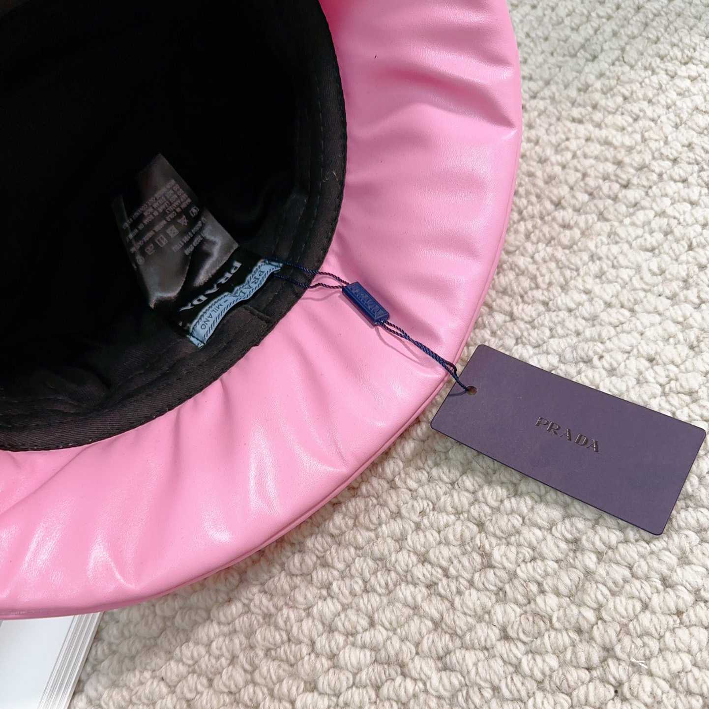 Prada Enamelled-logo Leather Bucket Hat - PerfectKickZ